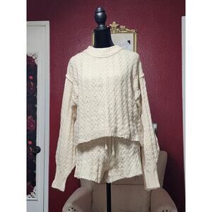 2pc Cable Knit Sweater Set - Pullover Long Sleeve and Short - Size: S - NWT